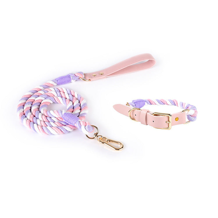 Maria Wholesale Amazon New Products Woven Colorful Dog Leash Pet Leash Set Leather Dog Collar Pet Supplies