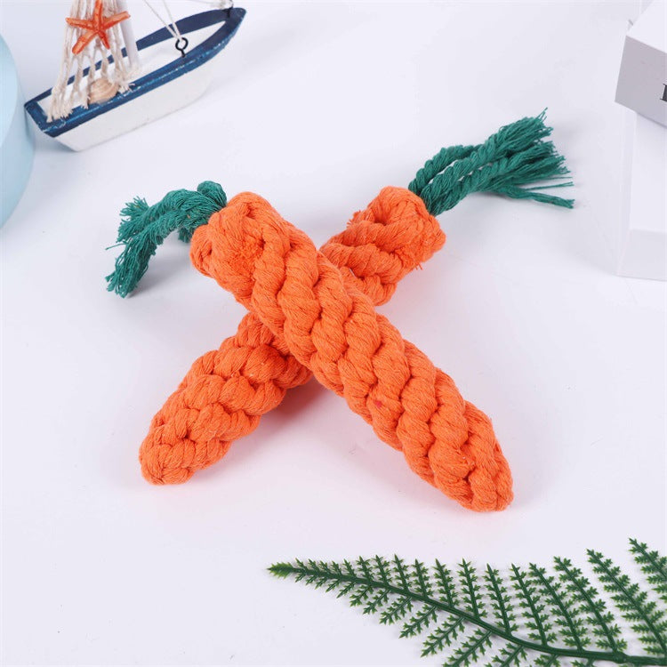 Cotton rope woven pet toy carrot pet molary teeth rope ball puppy training interactive rope knot wholesale