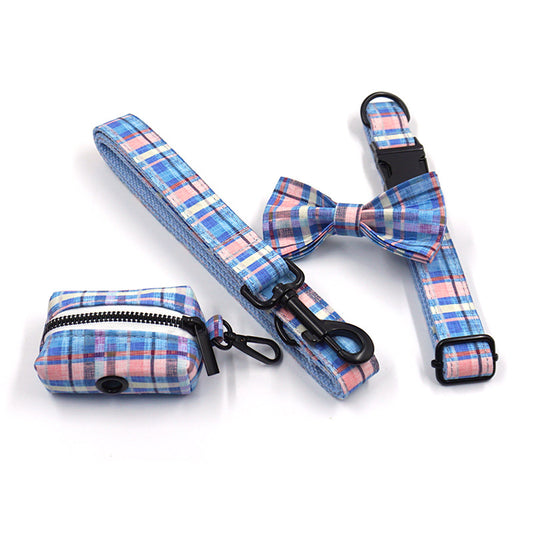 INS style gather plaid creative design black buckle pet collar traction rope bow dog portable bag dog package