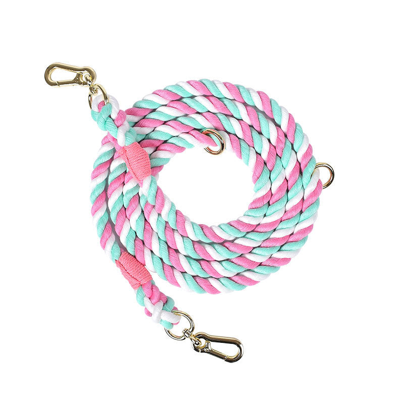 Maria Wholesale braided rainbow running big dog rope multifunctional dog leash double head pet leash dog chain