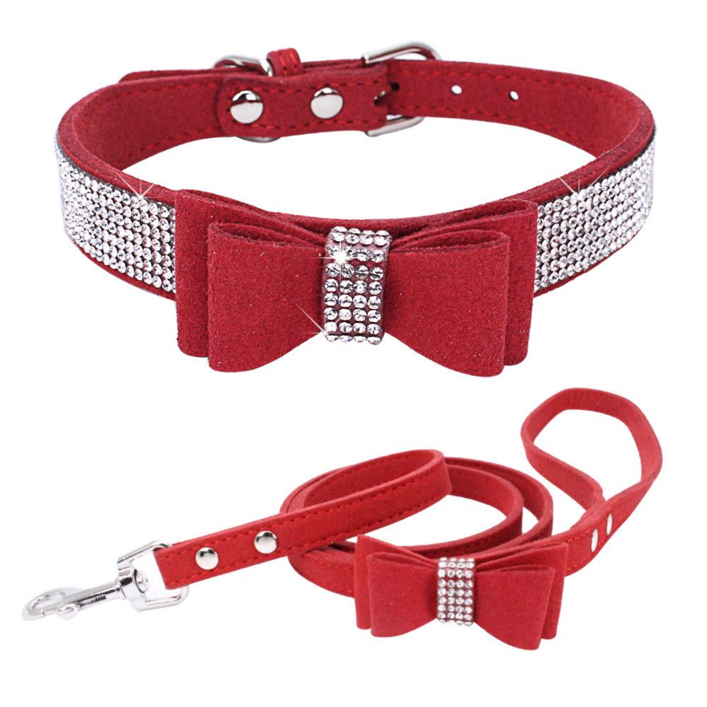 Amazon explosion water drill pet collar super fiber bow dog dog collar bow with diamond cat loop custom