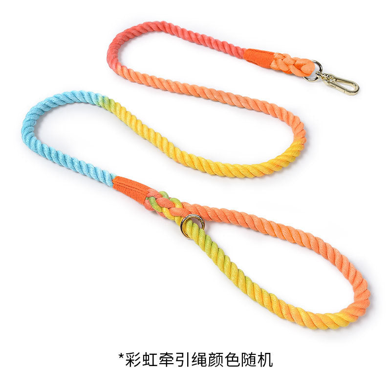 Maria  Wholesale woven cotton rainbow color dog leash collar set medium and large dog leash pet supplies manufacturer