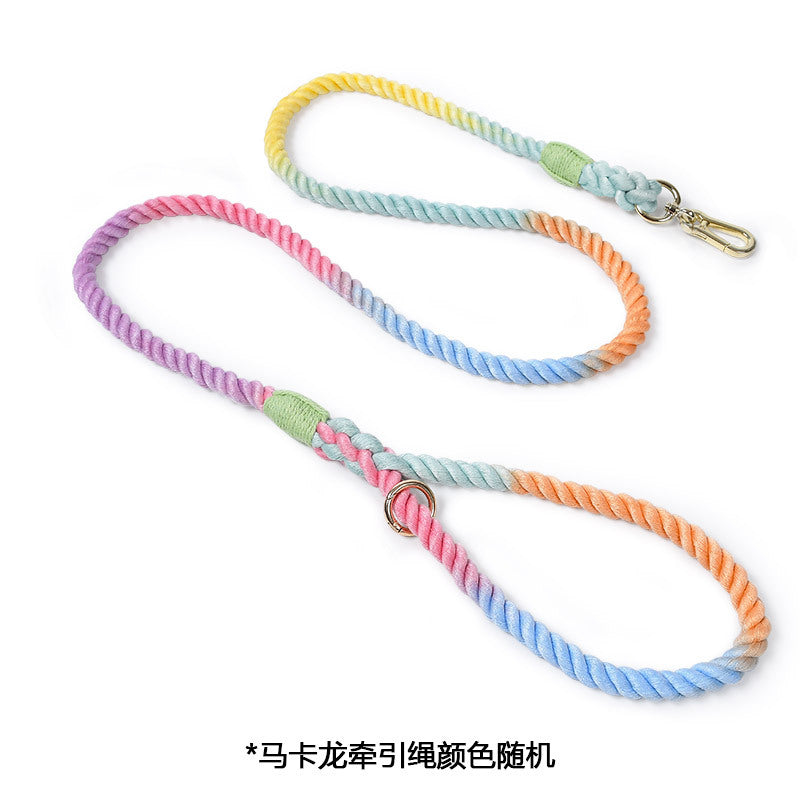 Maria  Wholesale woven cotton rainbow color dog leash collar set medium and large dog leash pet supplies manufacturer