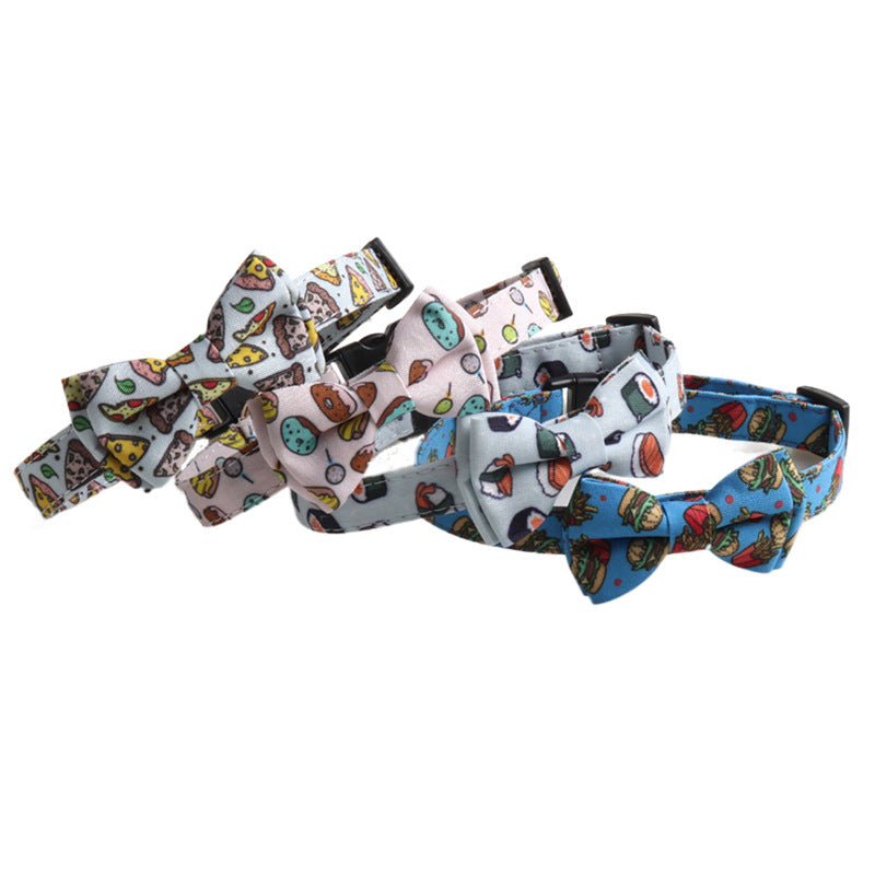 Amingg new pet dog collar bow dog dog collar pizza donut series factory direct sales