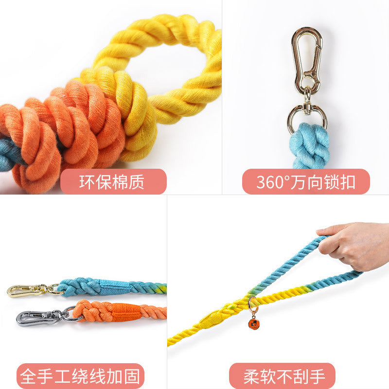 Maria  Wholesale woven cotton rainbow color dog leash collar set medium and large dog leash pet supplies manufacturer