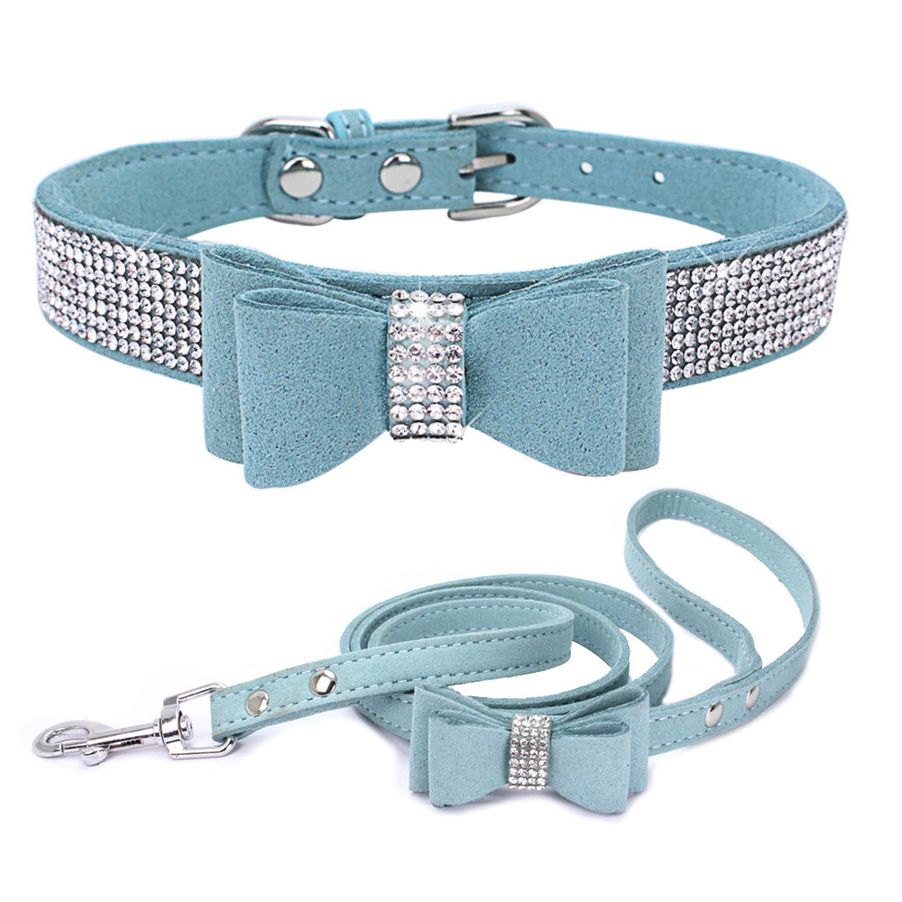 Amazon explosion water drill pet collar super fiber bow dog dog collar bow with diamond cat loop custom