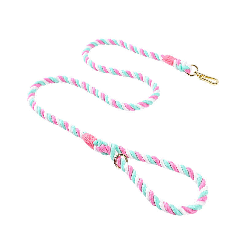 Maria  Wholesale woven cotton rainbow color dog leash collar set medium and large dog leash pet supplies manufacturer