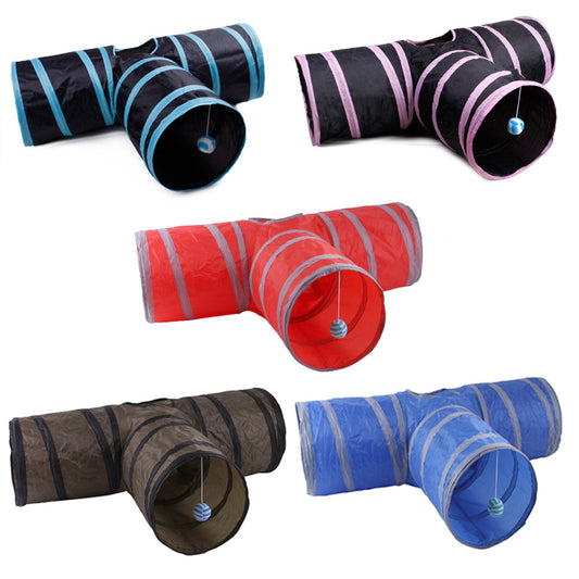 Manufacturers pet supplies cat paper three-way tunnel Zhiyi cat toy drill bucket foldable cat channel