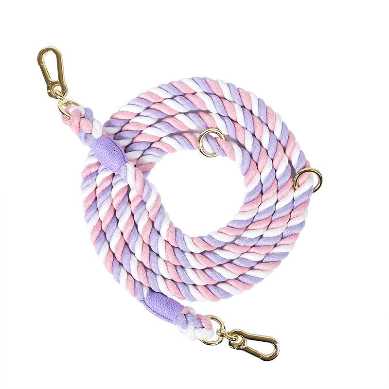 Maria Wholesale braided rainbow running big dog rope multifunctional dog leash double head pet leash dog chain