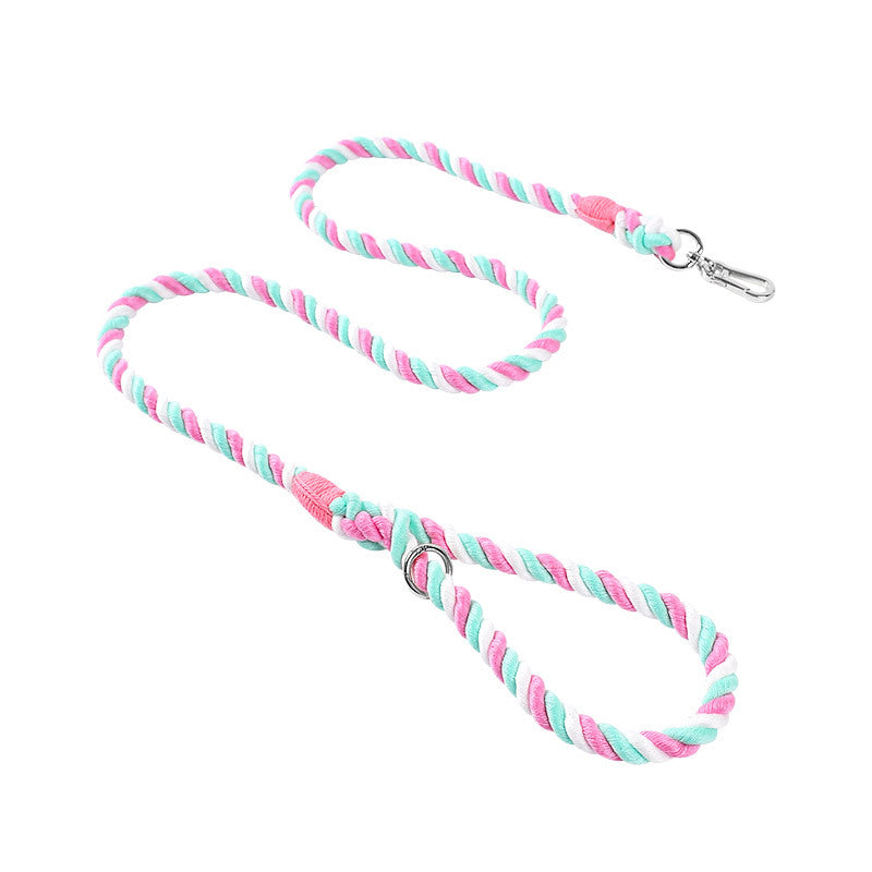 Maria  Wholesale woven cotton rainbow color dog leash collar set medium and large dog leash pet supplies manufacturer