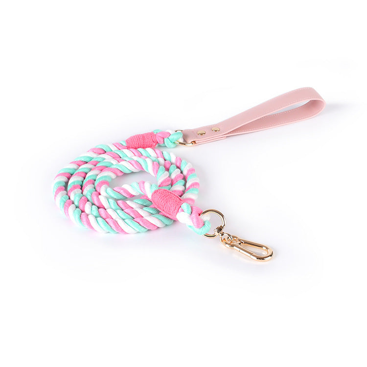 Maria Wholesale Amazon New Products Woven Colorful Dog Leash Pet Leash Set Leather Dog Collar Pet Supplies