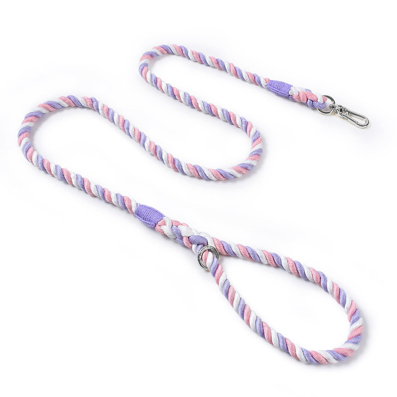 Maria  Wholesale woven cotton rainbow color dog leash collar set medium and large dog leash pet supplies manufacturer