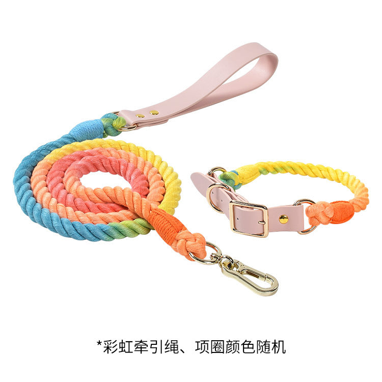 Maria Wholesale Amazon New Products Woven Colorful Dog Leash Pet Leash Set Leather Dog Collar Pet Supplies