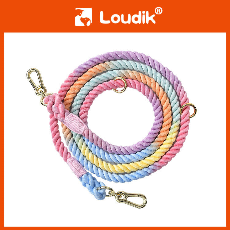 Maria Wholesale braided rainbow running big dog rope multifunctional dog leash double head pet leash dog chain