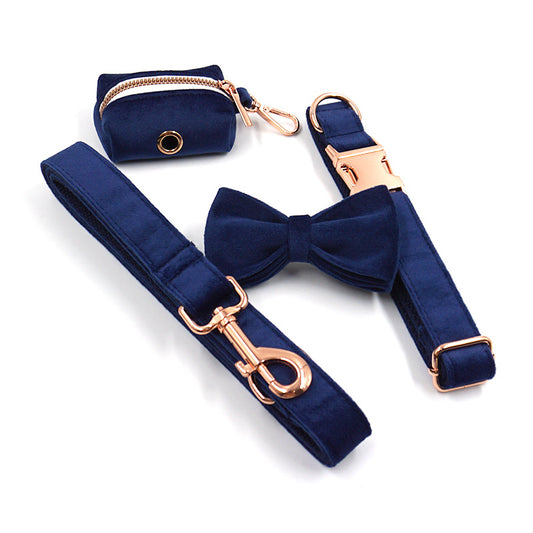 New Tibetan blue rose gold pet collar traction rope bow dog's portable bag set cross-border generation