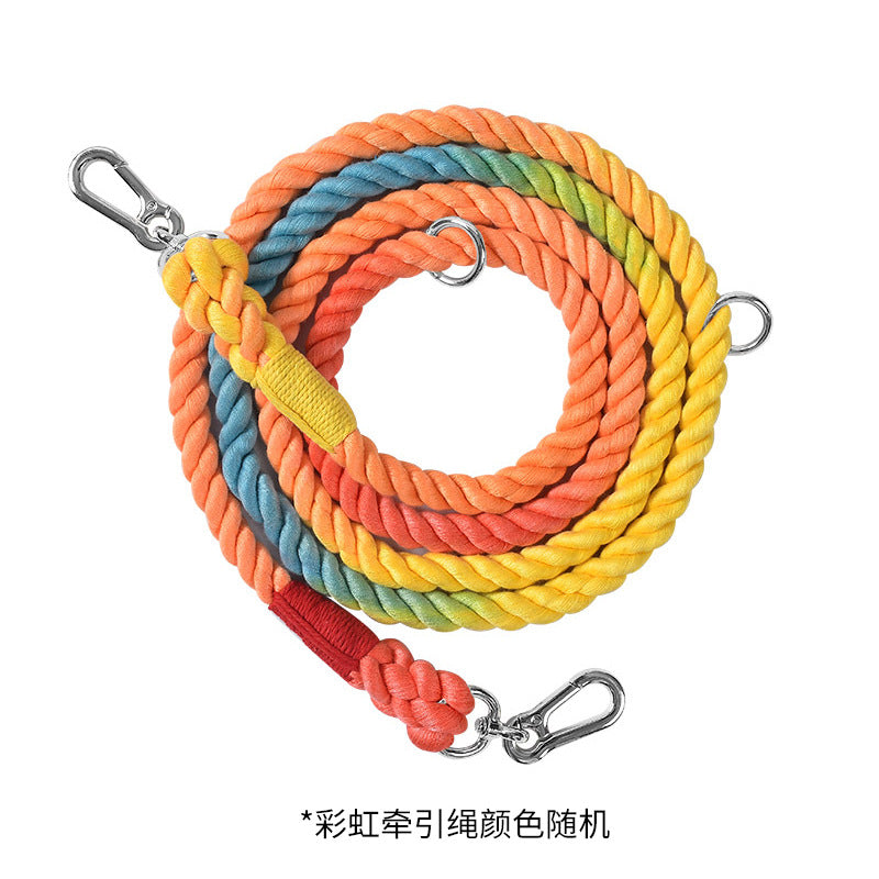 Maria Wholesale braided rainbow running big dog rope multifunctional dog leash double head pet leash dog chain