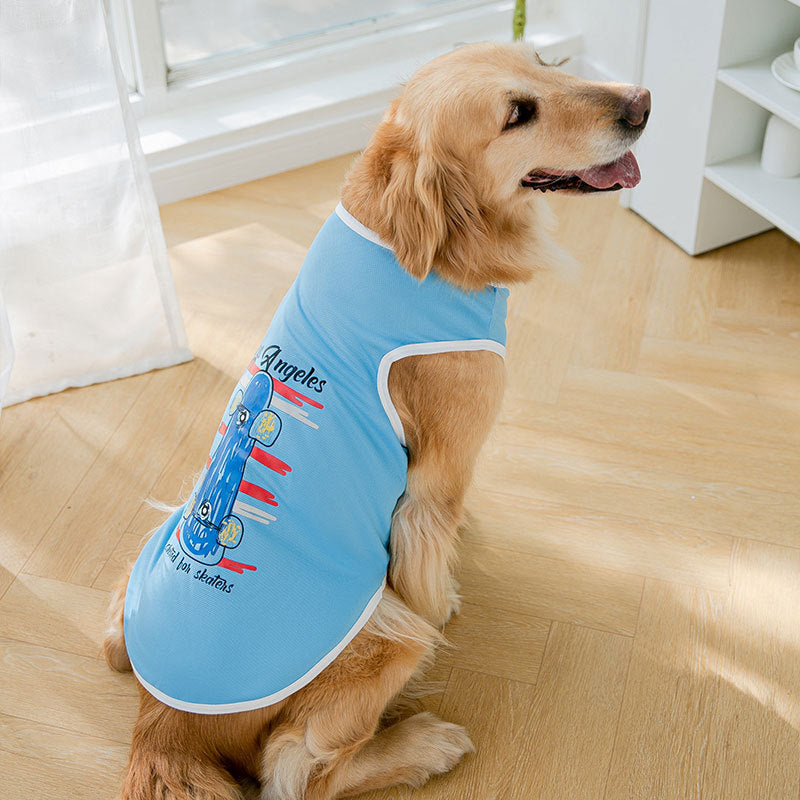 Tide cool skateboard big dog clothes summer thin section golden retriever shepherd Labrador pet large dog summer vest