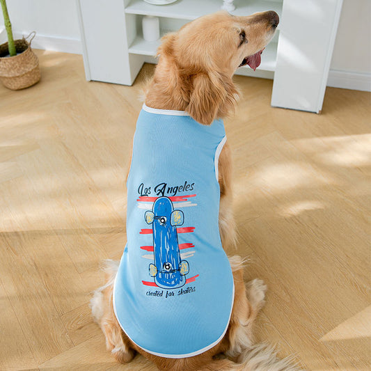 Tide cool skateboard big dog clothes summer thin section golden retriever shepherd Labrador pet large dog summer vest