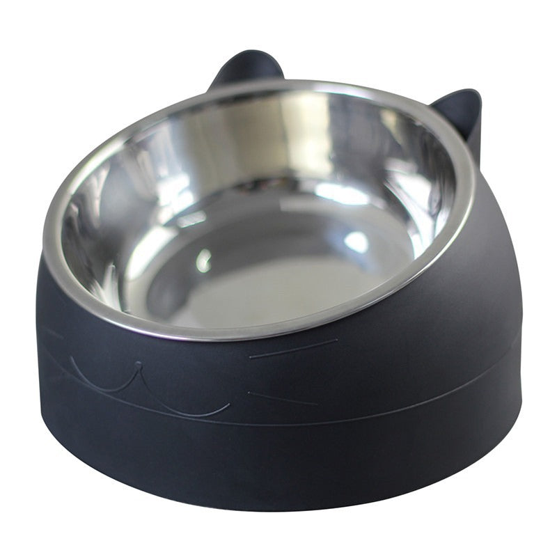 Stainless steel cat bowl dog bowl double bowl protection cervical vertebra oblique mouth explosion pet food bowl pet supplies