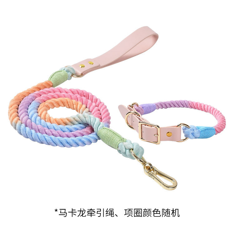 Maria Wholesale Amazon New Products Woven Colorful Dog Leash Pet Leash Set Leather Dog Collar Pet Supplies