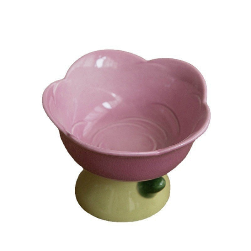 New High Foot Pet Ceramic Bowl Cats and Dogs Ceramic Pet Bowl Non-slip Flower Shape Cat Bowl Food Drinking Pets Feeder