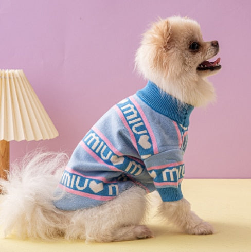 New Blue Gray Trendy Brand Pet Clothes For Dogs, Cats, Teddy Autumn And Winter Sweaters, Small And Medium-Sized Dogs Clothing