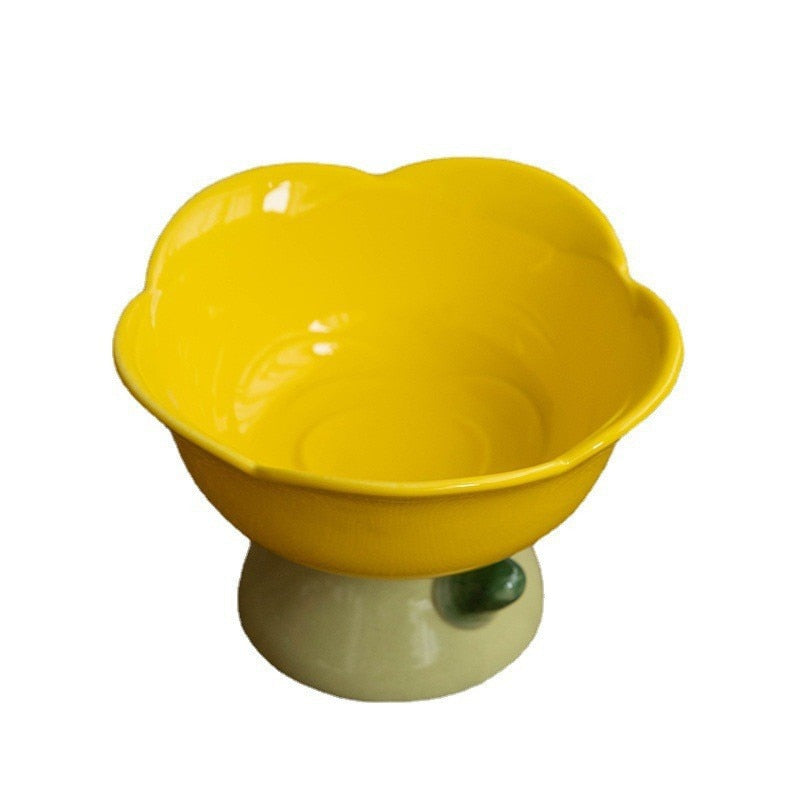 New High Foot Pet Ceramic Bowl Cats and Dogs Ceramic Pet Bowl Non-slip Flower Shape Cat Bowl Food Drinking Pets Feeder