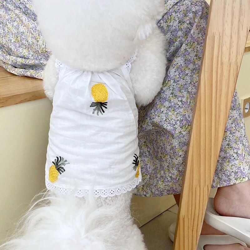 White Cherry Dog Suspenders Summer Thin Pet Clothes Teddy Breathable Two-legged Clothes Puppy Fashion Sun Protection Clothes