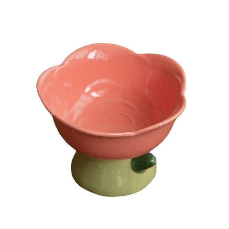 New High Foot Pet Ceramic Bowl Cats and Dogs Ceramic Pet Bowl Non-slip Flower Shape Cat Bowl Food Drinking Pets Feeder