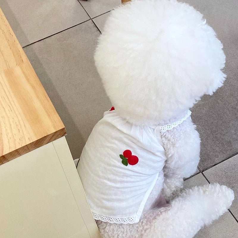 White Cherry Dog Suspenders Summer Thin Pet Clothes Teddy Breathable Two-legged Clothes Puppy Fashion Sun Protection Clothes