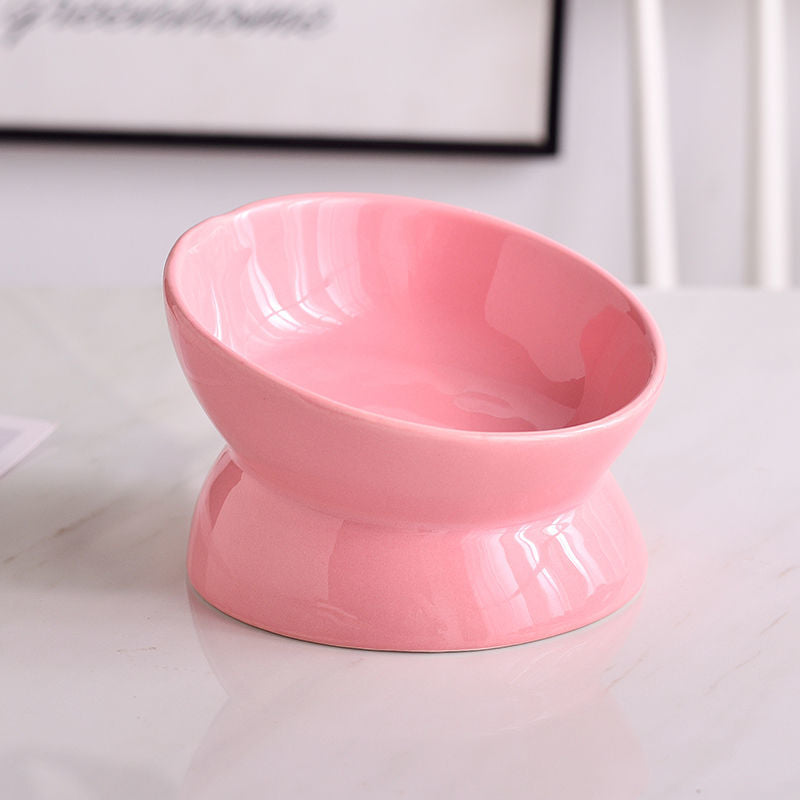 Cat Bowl Protection Cervical Spine Bowl Rice Bowl Pet Supplies- / Cat Bowl Ceramic Gold Food Basin Dog Basin Cat Rice Basin Protection Cervical Anti-Tumble the Bevel-End Steel Water Bowl Pet Tableware Set