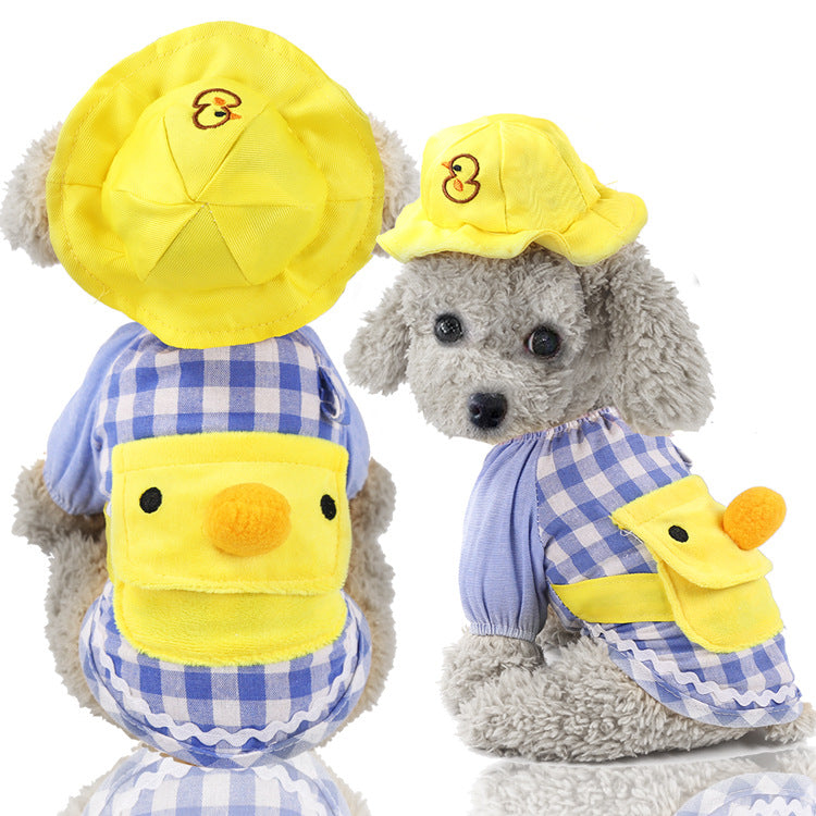 Cute Cartoon Pet Clothes Little Yellow Duck Style Dog Cat T-shirt With Hat