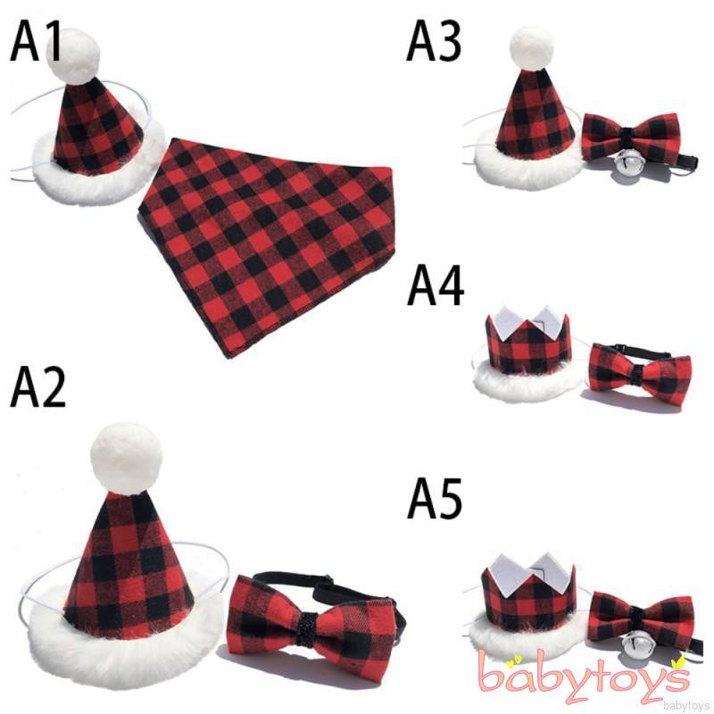 2PCS Christmas Hats for Dog Cat Pet Xmas Holiday Costume Santa Hat+Bowknot  Outfit Pets Accessories