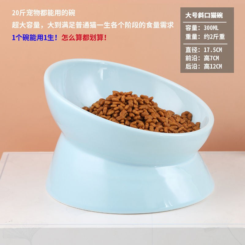 Cat Bowl Protection Cervical Spine Bowl Rice Bowl Pet Supplies- / Cat Bowl Ceramic Gold Food Basin Dog Basin Cat Rice Basin Protection Cervical Anti-Tumble the Bevel-End Steel Water Bowl Pet Tableware Set