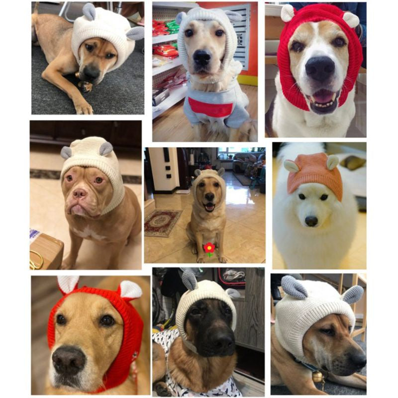 Aoto✨ Funny Pet Hat Dog Costume Ennly Neck Ear Warmer Snood Knitted Fleece Headwear