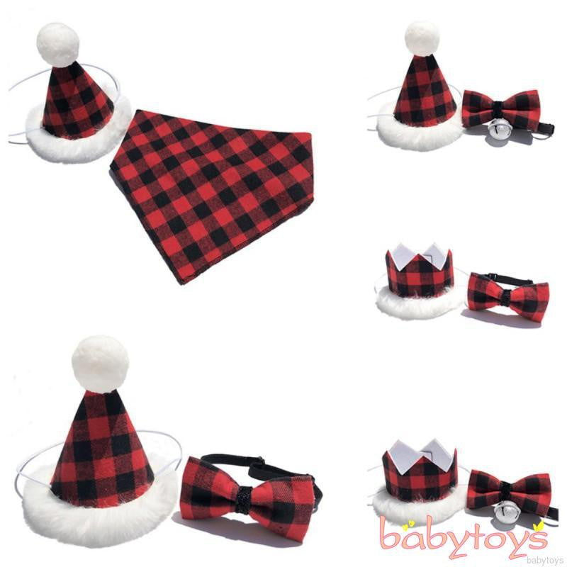 2PCS Christmas Hats for Dog Cat Pet Xmas Holiday Costume Santa Hat+Bowknot  Outfit Pets Accessories