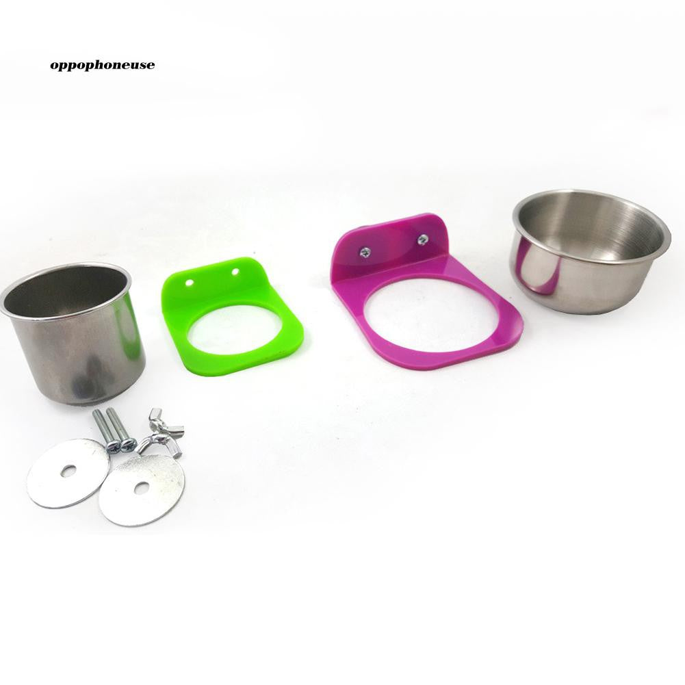 【OPHE】Stainless Steel Food Water Feeding Bowl Cup Bird Parrot Feeder Pet Cage Supplies