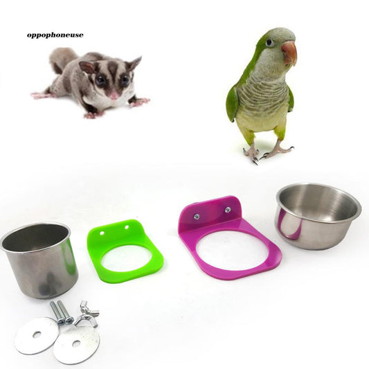 【OPHE】Stainless Steel Food Water Feeding Bowl Cup Bird Parrot Feeder Pet Cage Supplies