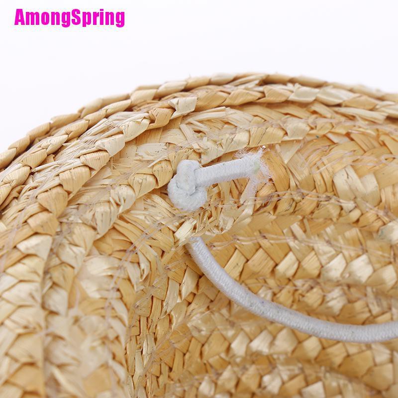 AmongSpring☬ Mini Pet Dogs Straw Hat Sombrero Cat Sun Hat Beach Party Straw Hats Dogs Hat