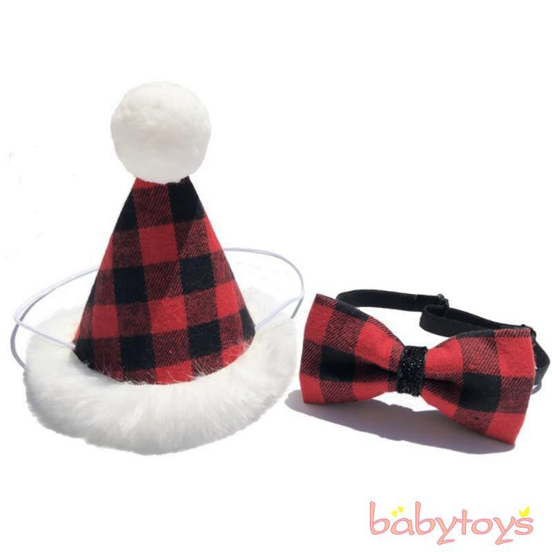 2PCS Christmas Hats for Dog Cat Pet Xmas Holiday Costume Santa Hat+Bowknot  Outfit Pets Accessories