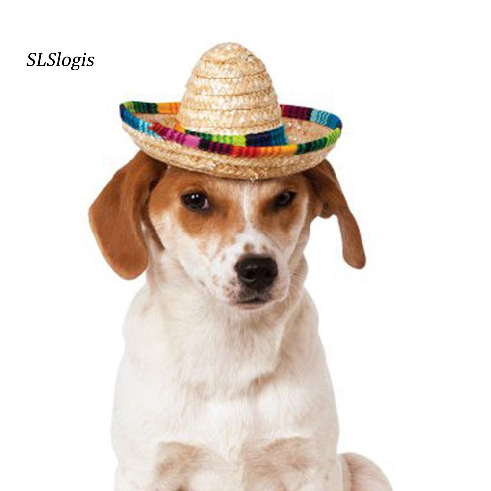 wac Cute Mini Puppy Dog Cat Straw Woven Sun Hat Cap Mexican Sombrero Pet Supplies