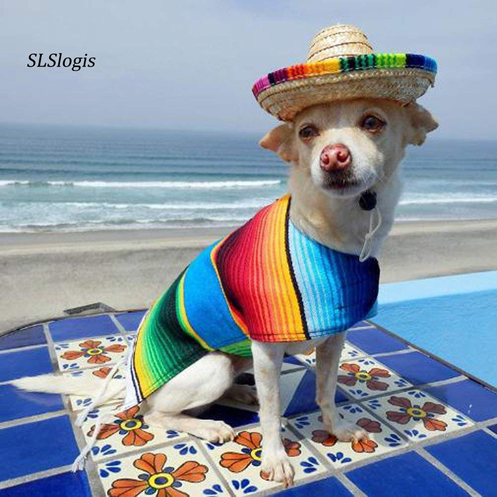 wac Cute Mini Puppy Dog Cat Straw Woven Sun Hat Cap Mexican Sombrero Pet Supplies