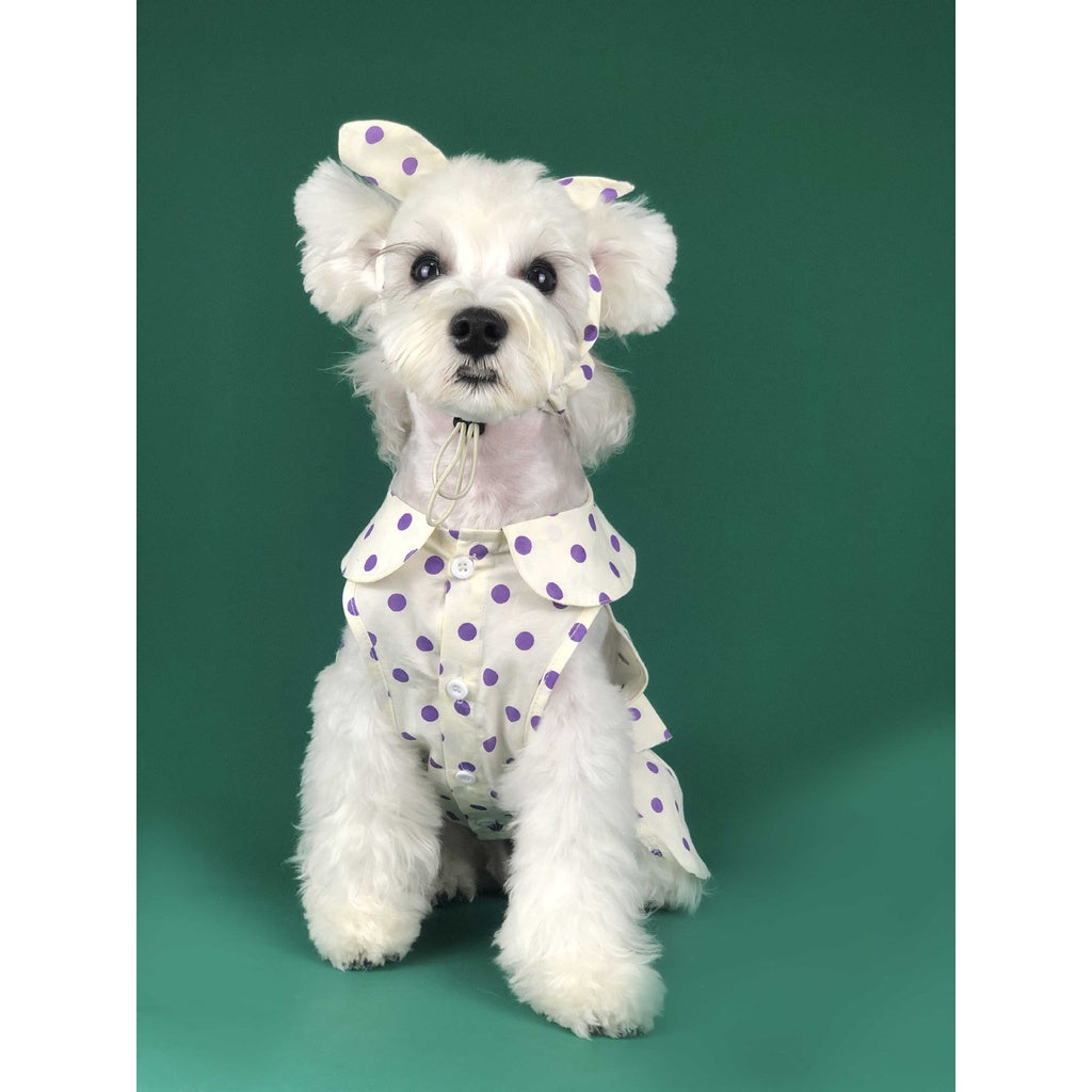 Spring Summer Vacation Style Pet Dress Polka Dot Cute Dog Princess Pajamas With Bow Headdress Hat Headband