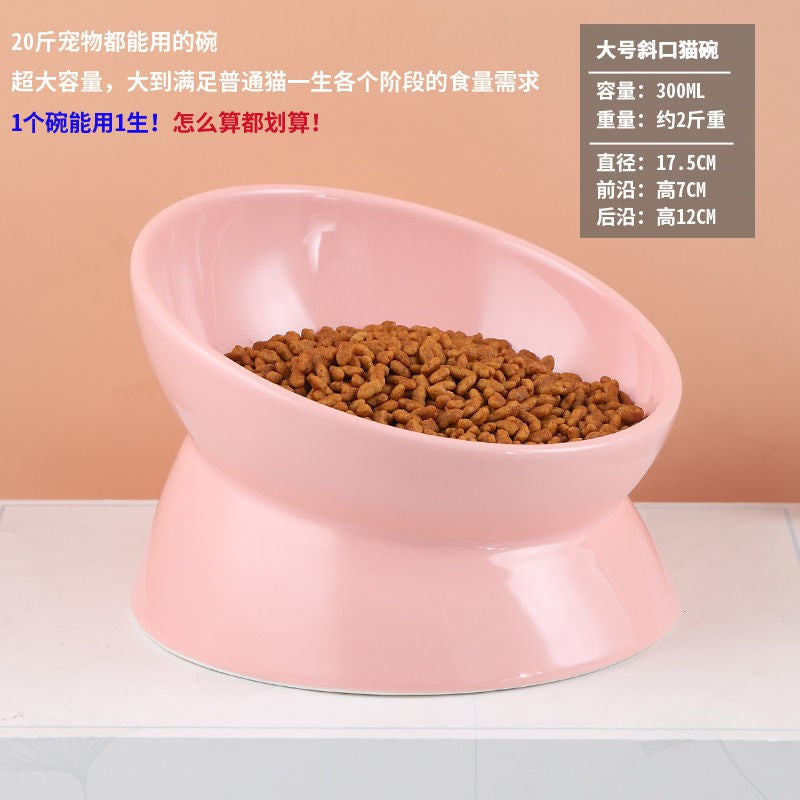 Cat Bowl Protection Cervical Spine Bowl Rice Bowl Pet Supplies- / Cat Bowl Ceramic Gold Food Basin Dog Basin Cat Rice Basin Protection Cervical Anti-Tumble the Bevel-End Steel Water Bowl Pet Tableware Set