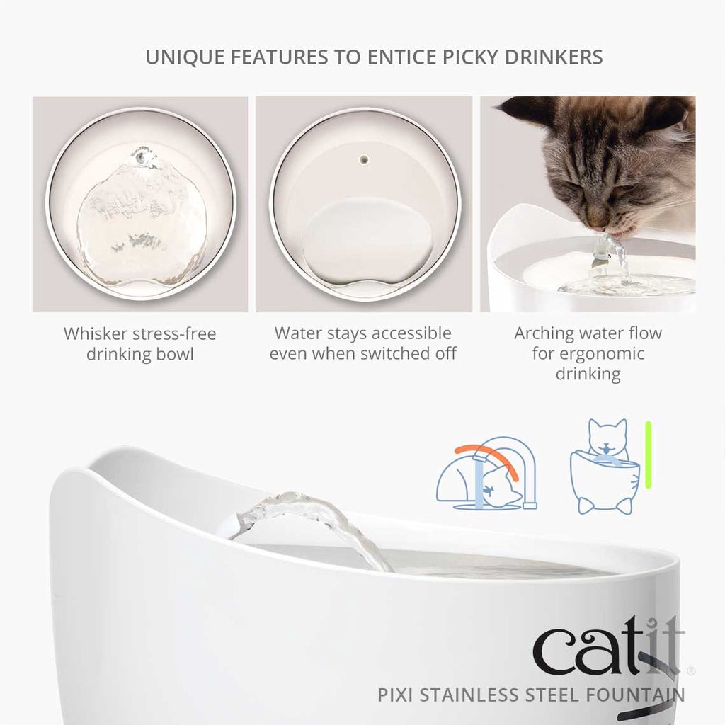 NEW! Catit Catit PIXI Stainless Steel Fountain 2.5L for Cat