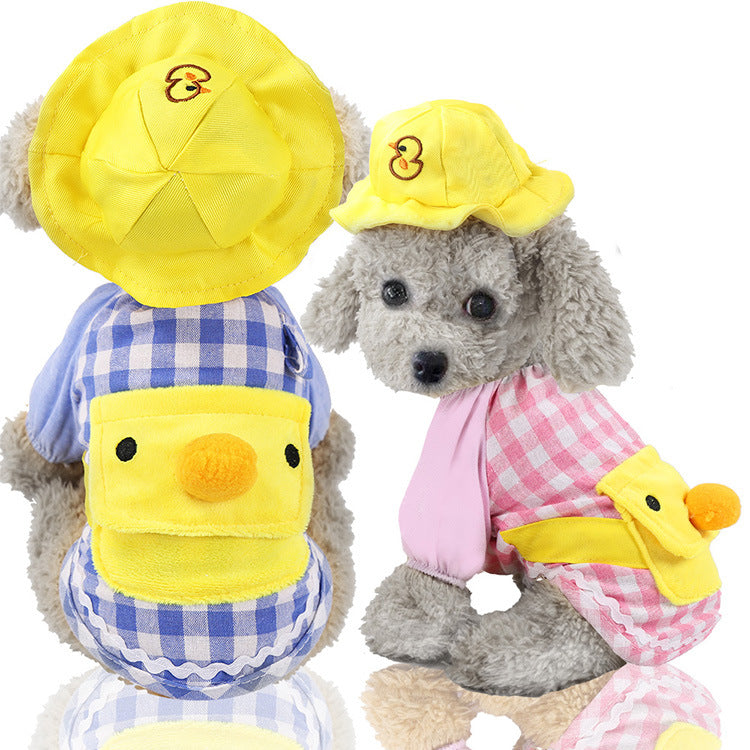 Cute Cartoon Pet Clothes Little Yellow Duck Style Dog Cat T-shirt With Hat