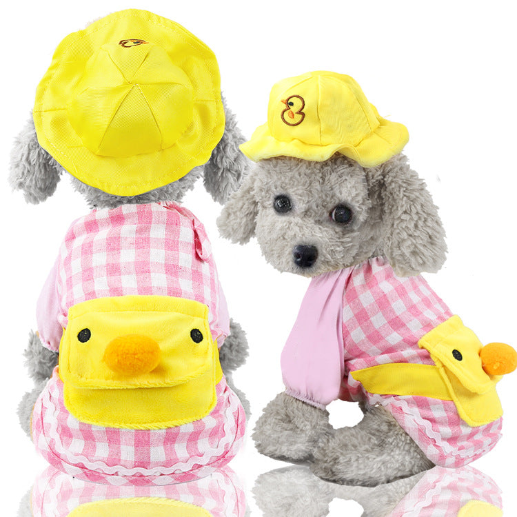 Cute Cartoon Pet Clothes Little Yellow Duck Style Dog Cat T-shirt With Hat