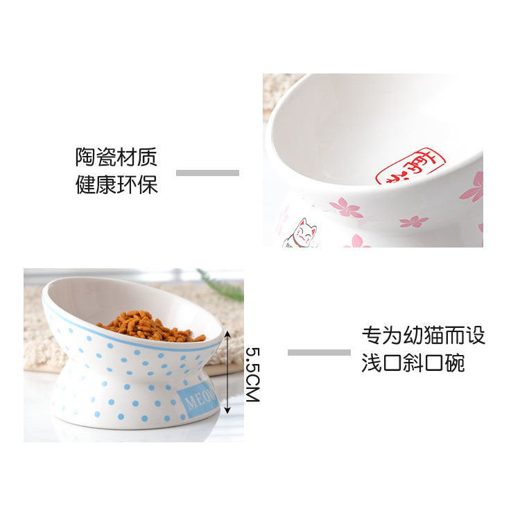 Cat Bowl Protection Cervical Spine Bowl Rice Bowl Pet Supplies- / Cat Bowl Ceramic Gold Food Basin Dog Basin Cat Rice Basin Protection Cervical Anti-Tumble the Bevel-End Steel Water Bowl Pet Tableware Set