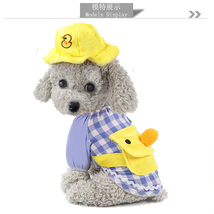 Cute Cartoon Pet Clothes Little Yellow Duck Style Dog Cat T-shirt With Hat