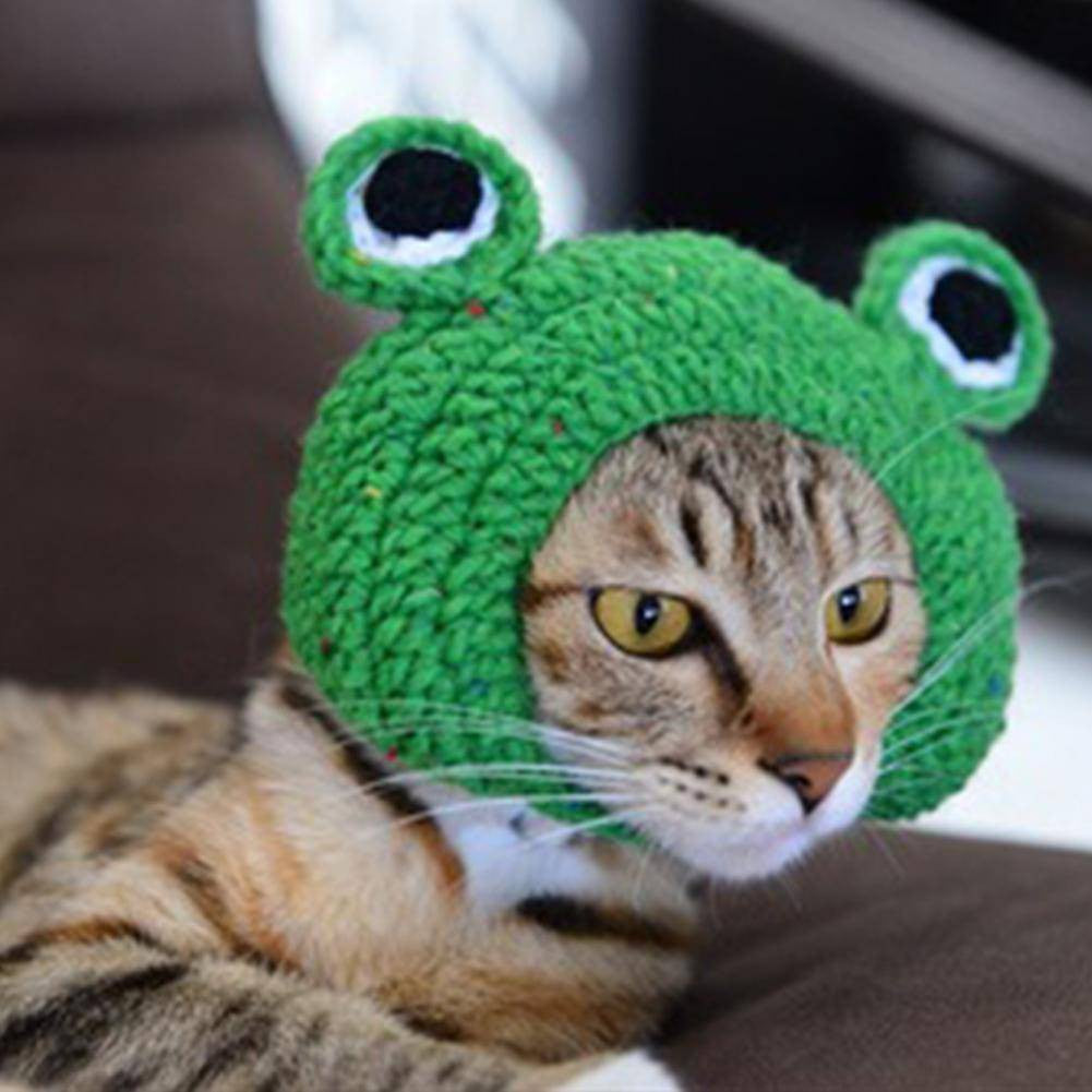 Handmade DIY Pet Cat Dog Creative Frog Design Hat Warm Knitted Hat Gift